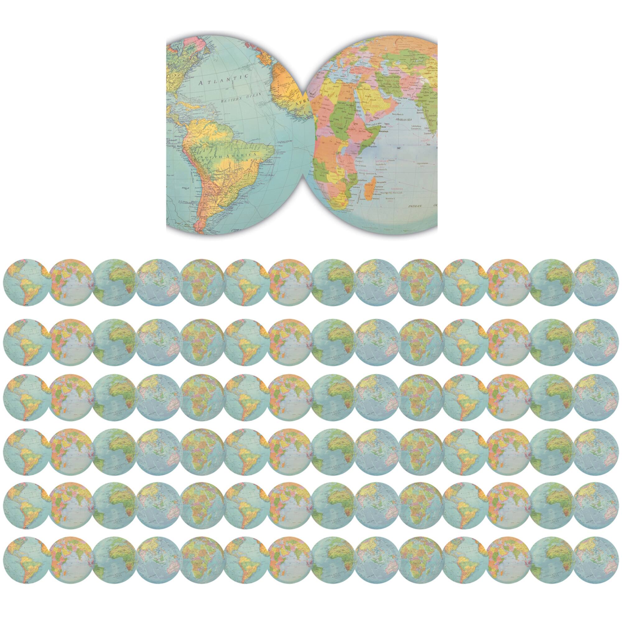 Teacher Created Resources Travel the Map Globes Die Cut Border Trim, 210ft.
